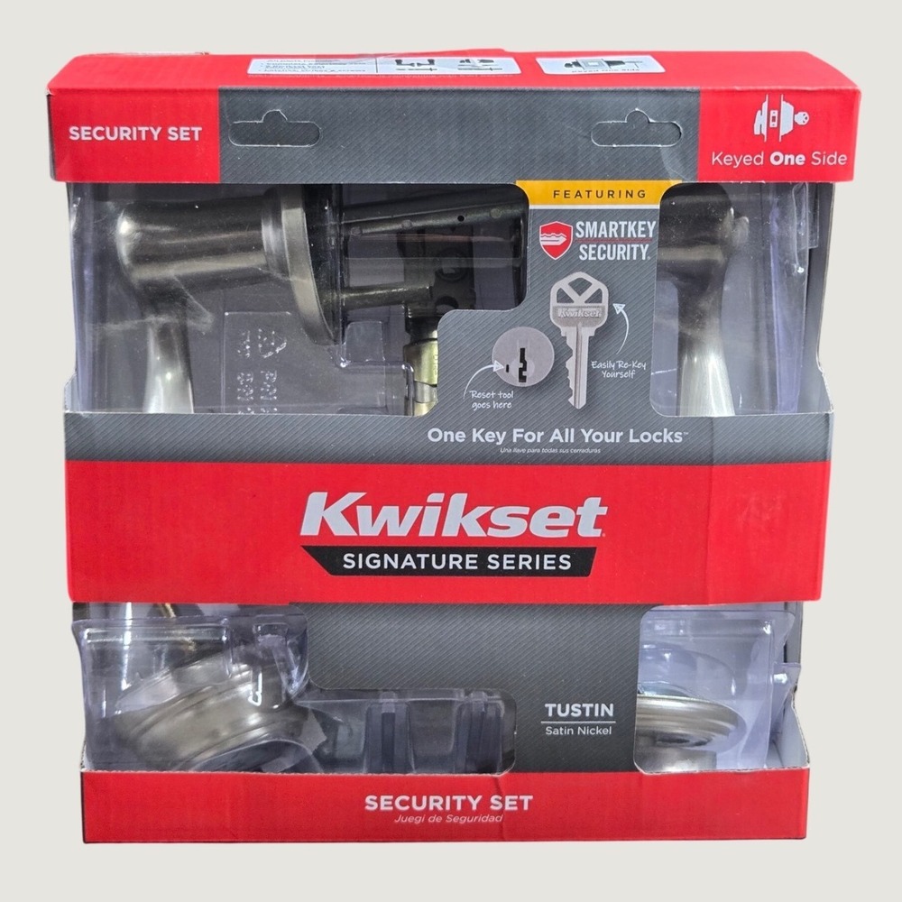 Kwikset Tustin Security Set Door Lever Satin Nickel SmartKey 991TNL Open Box